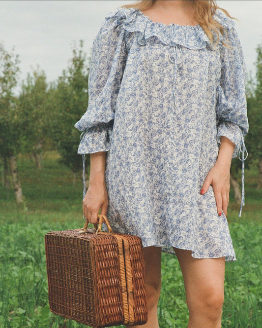 LS Jane Mini Dress in Azure Floral