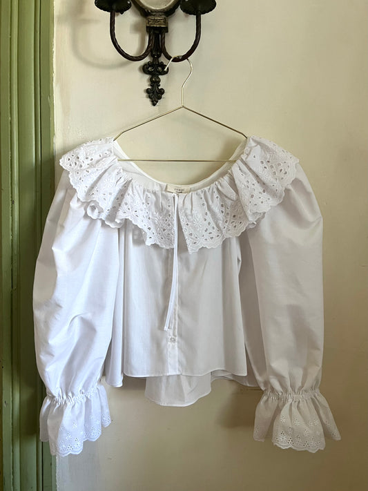 3/4 Slv Jane Blouse in Embroidered Lait