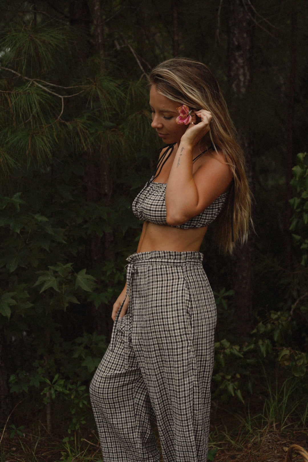 Jane Ruffle Pant in Noir Gingham