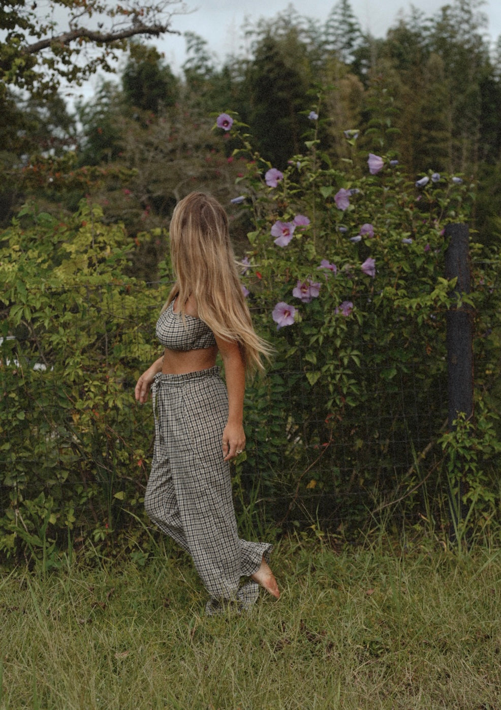 Jane Ruffle Pant in Noir Gingham