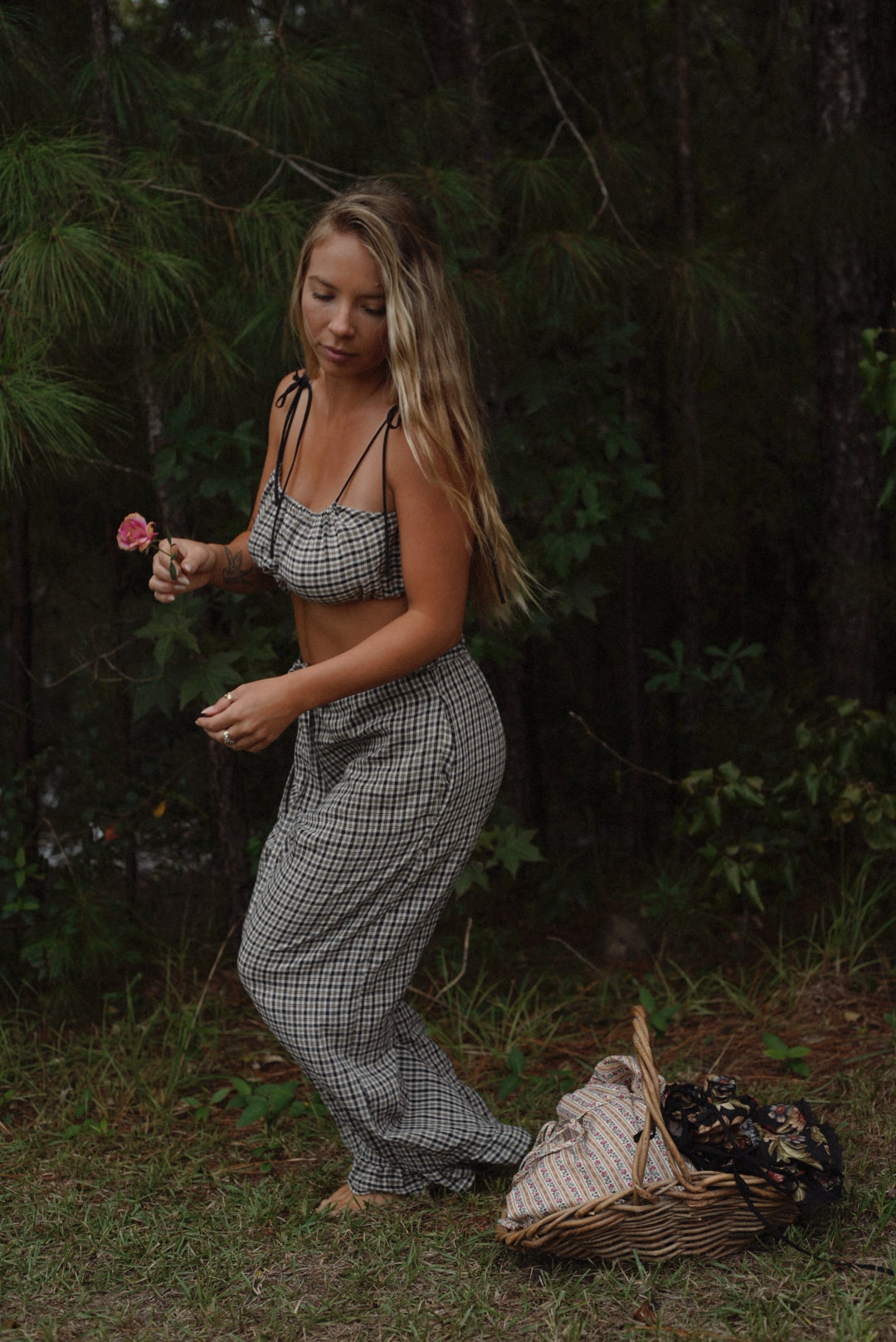 Jane Ruffle Pant in Noir Gingham