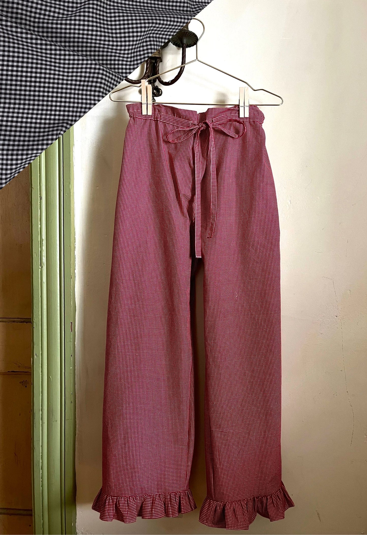 Jane Ruffle Pant in Noir Gingham